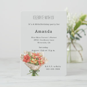 Red Yellow Floral Farmer's Market Birthday   Invitation