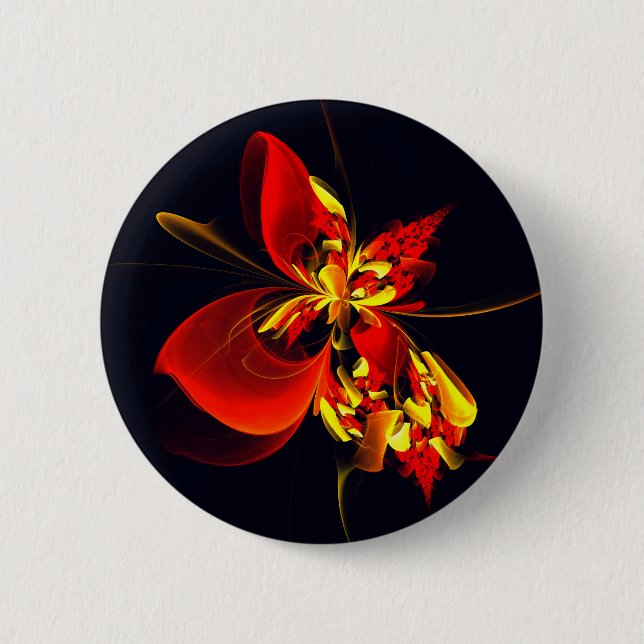 Red Yellow Floral Modern Abstract Art Pattern #10 2 Inch Round Button (Front)
