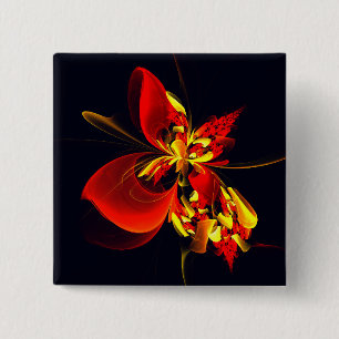 Red Yellow Floral Modern Abstract Art Pattern #10 2 Inch Square Button