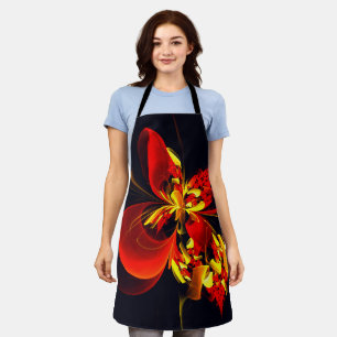 Red Yellow Floral Modern Abstract Art Pattern #10 Apron