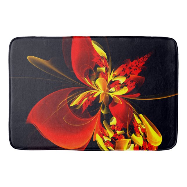 Red Yellow Floral Modern Abstract Art Pattern #10 Bath Mat (Front)