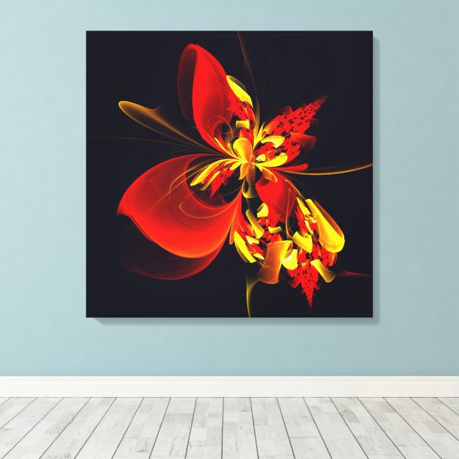 Red Yellow Floral Modern Abstract Art Pattern #10 Canvas Print (Insitu(Wood Floor))