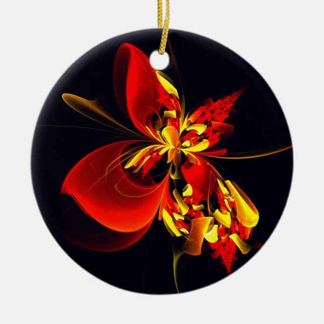 Red Yellow Floral Modern Abstract Art Pattern #10 Ceramic Ornament (Front)