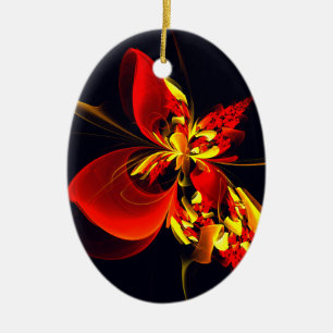 Red Yellow Floral Modern Abstract Art Pattern #10 Ceramic Ornament