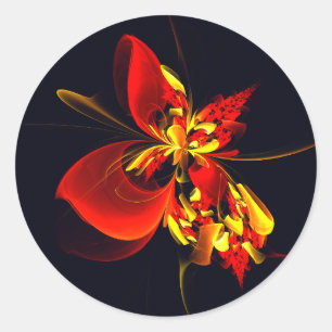 Red Yellow Floral Modern Abstract Art Pattern #10 Classic Round Sticker