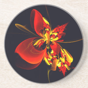 Red Yellow Floral Modern Abstract Art Pattern #10 Coaster