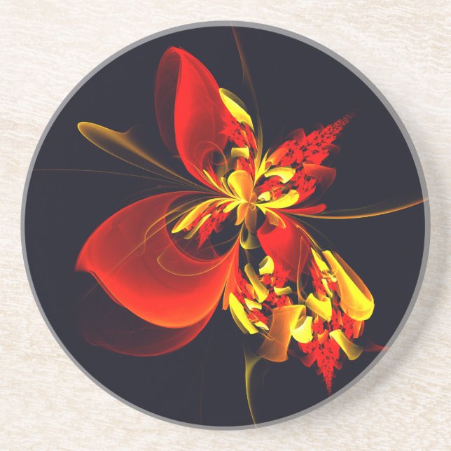 Red Yellow Floral Modern Abstract Art Pattern #10 Coaster (Front)