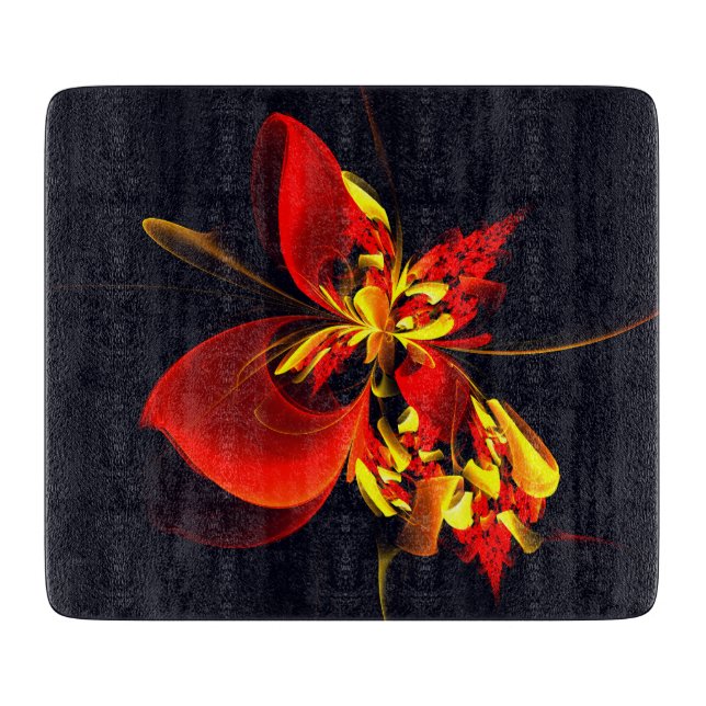 Red Yellow Floral Modern Abstract Art Pattern #10 Cutting Board (Front)