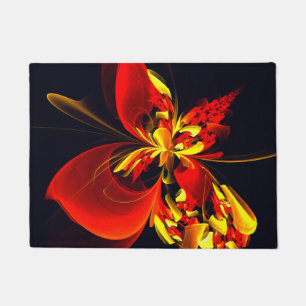 Red Yellow Floral Modern Abstract Art Pattern #10 Doormat