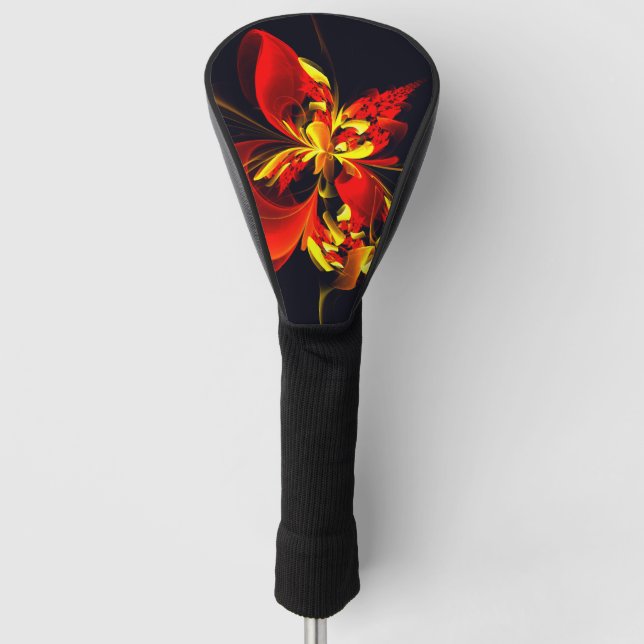 Red Yellow Floral Modern Abstract Art Pattern #10 Golf Head Cover (Front)