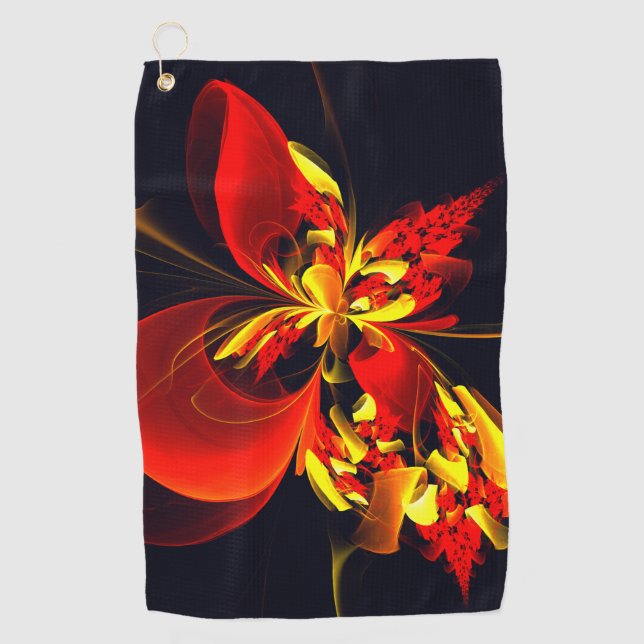 Red Yellow Floral Modern Abstract Art Pattern #10 Golf Towel (Front)