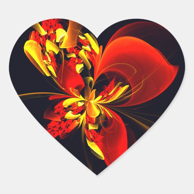 Red Yellow Floral Modern Abstract Art Pattern #10 Heart Sticker (Front)