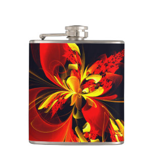 Red Yellow Floral Modern Abstract Art Pattern #10 Hip Flask