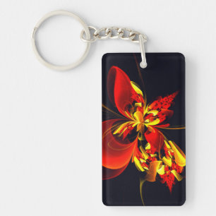 Red Yellow Floral Modern Abstract Art Pattern #10 Keychain