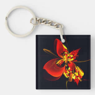 Red Yellow Floral Modern Abstract Art Pattern #10 Keychain