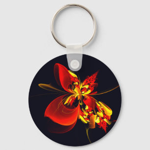 Red Yellow Floral Modern Abstract Art Pattern #10 Keychain