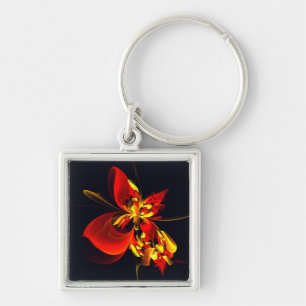 Red Yellow Floral Modern Abstract Art Pattern #10 Keychain