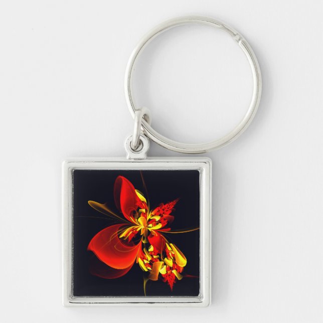 Red Yellow Floral Modern Abstract Art Pattern #10 Keychain (Front)