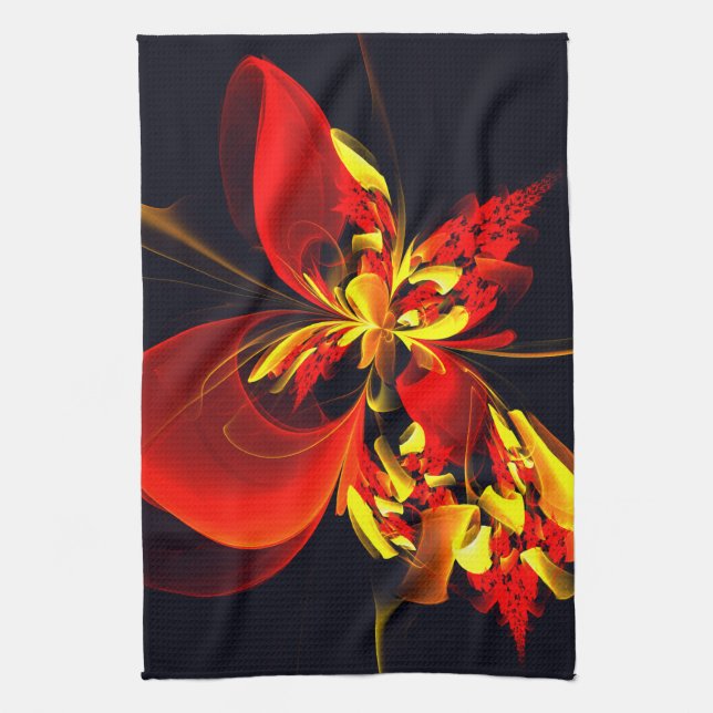 Red Yellow Floral Modern Abstract Art Pattern #10 Kitchen Towel (Vertical)