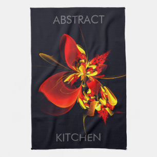 Red Yellow Floral Modern Abstract Art Pattern #10 Kitchen Towel
