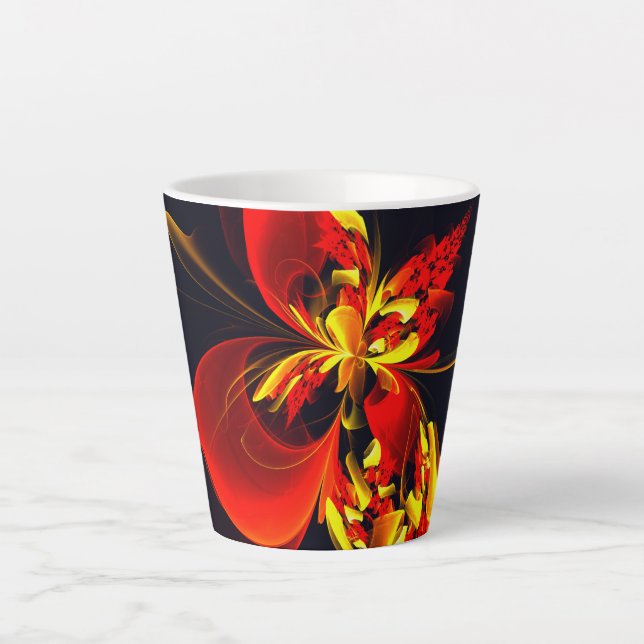 Red Yellow Floral Modern Abstract Art Pattern #10 Latte Mug (Front)