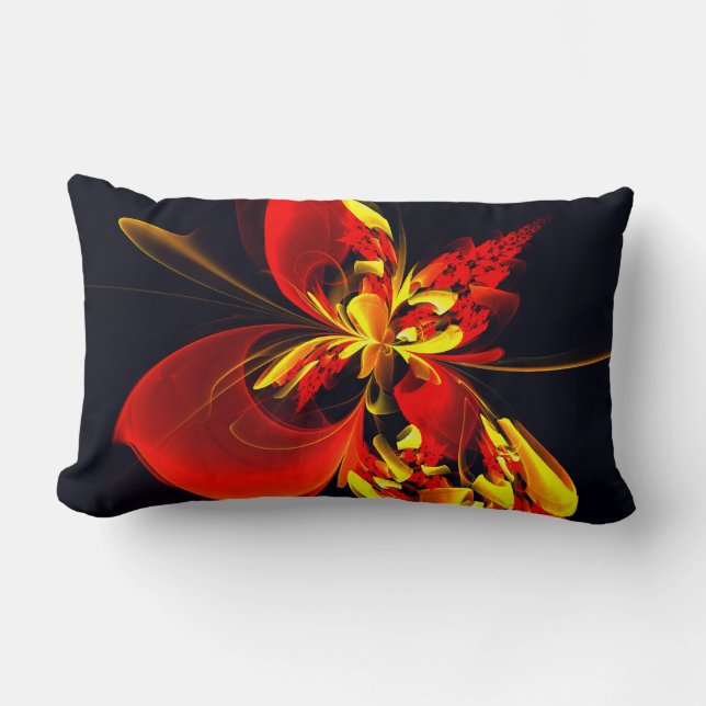 Red Yellow Floral Modern Abstract Art Pattern #10 Lumbar Pillow (Front)