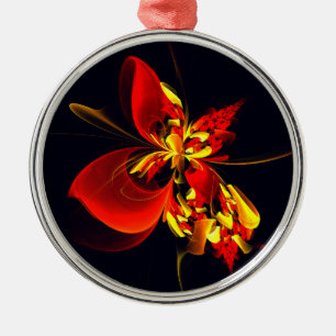 Red Yellow Floral Modern Abstract Art Pattern #10 Metal Ornament