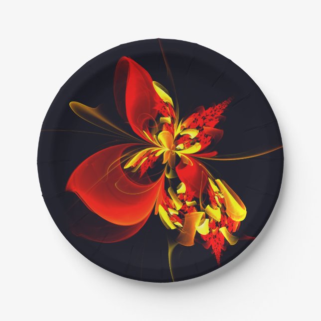 Red Yellow Floral Modern Abstract Art Pattern #10 Paper Plate (Front)