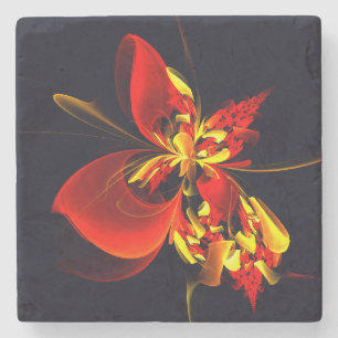 Red Yellow Floral Modern Abstract Art Pattern #10 Stone Coaster