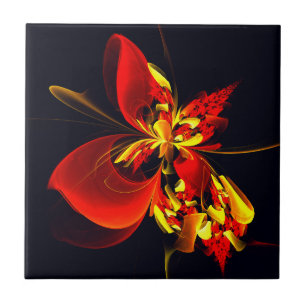 Red Yellow Floral Modern Abstract Art Pattern #10 Tile