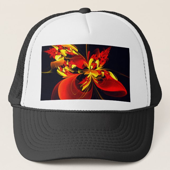 Red Yellow Floral Modern Abstract Art Pattern #10 Trucker Hat (Front)