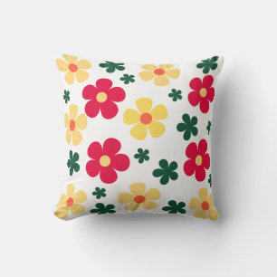 Red yellow flower pattern design throw pillow