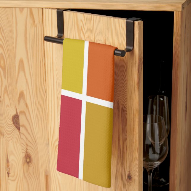 Red, Yellow, Gold and Orange Squares Kitchen Towel (Thirds Fold)