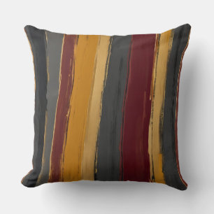 Red yellow gold charcoal and grey stripes throw pillow