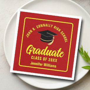 Red Yellow Graduate Custom Graduation Party Napkin