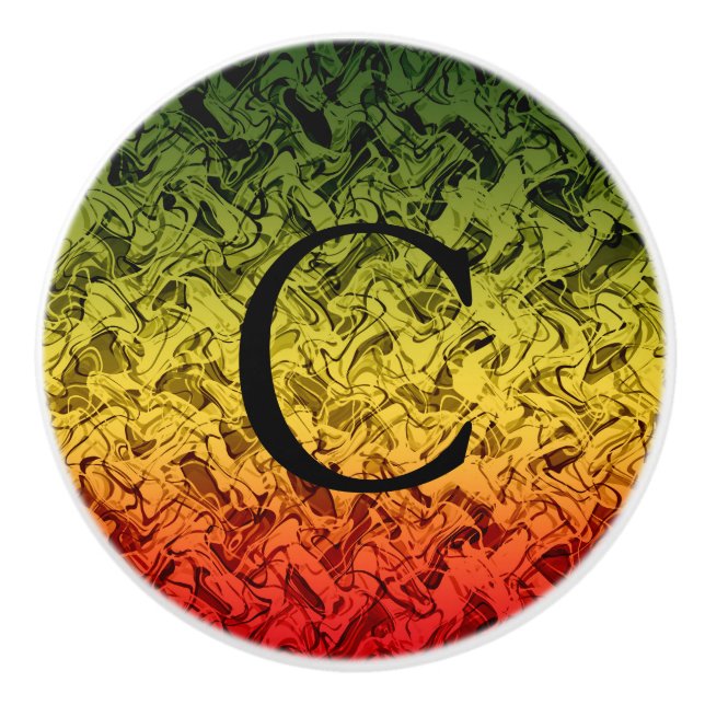 Red Yellow & Green Abstract Smoke Design Ceramic Knob (Front)