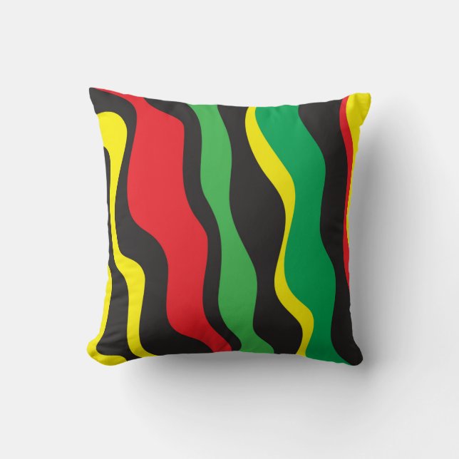 Red Yellow Green Black Rasta Wave Throw Pillow (Front)