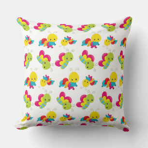 RED YELLOW GREEN BLUE BABY BUGS THROW PILLOW