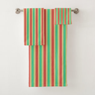 Red Yellow Green Blue Stripes Bath Towel Set