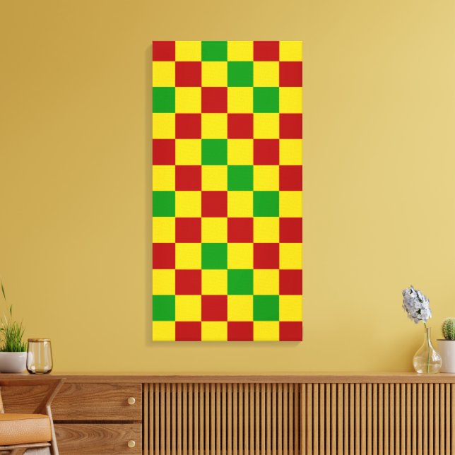 Red Yellow Green Chequered Pattern Design  Canvas Print (Insitu(LivingRoom))