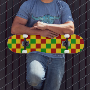 Red Yellow Green Chequered Pattern Design Skateboard