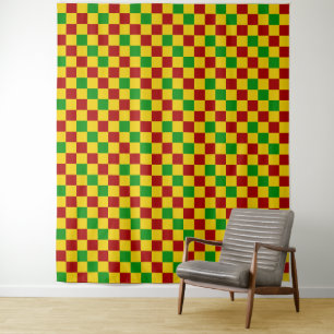 Red Yellow Green Chequered Pattern Design  Tapestry