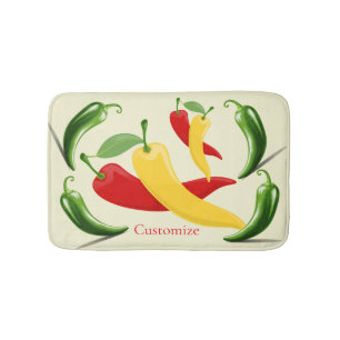 Red Yellow Green Chili Peppers Thunder_Cove Bath Mat