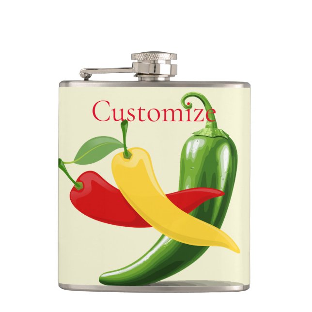 Red Yellow Green Chili Peppers Thunder_Cove Hip Flask (Front)