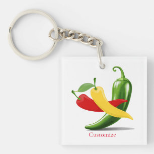 Red Yellow Green Chili Peppers Thunder_Cove Keychain
