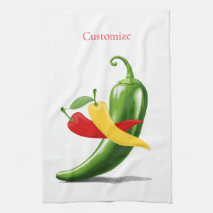 Red Yellow Green Chili Peppers Thunder_Cove Kitchen Towel