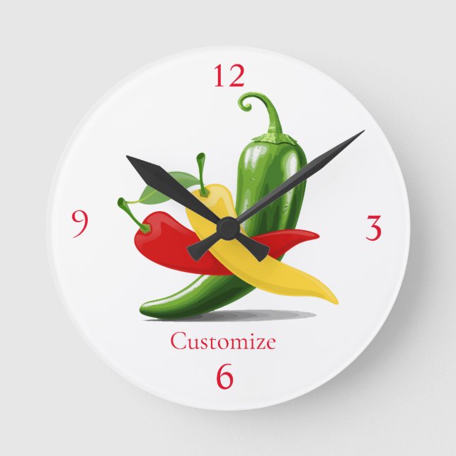 Red Yellow Green Chili Peppers Thunder_Cove Round Clock (Front)