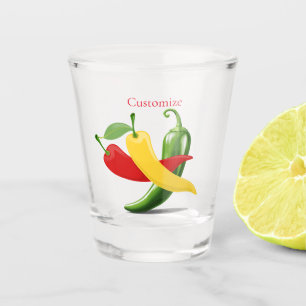 Red Yellow Green Chili Peppers Thunder_Cove Shot Glass
