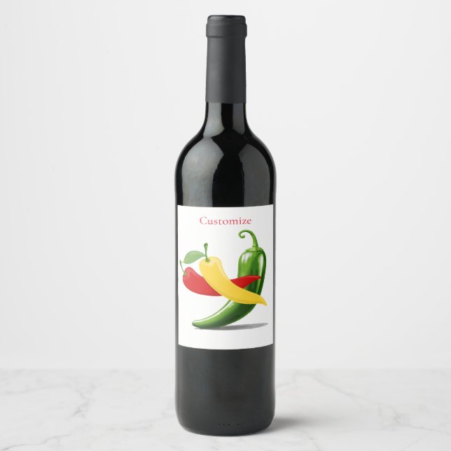 Red Yellow Green Chili Peppers Thunder_Cove Wine Label (Front)