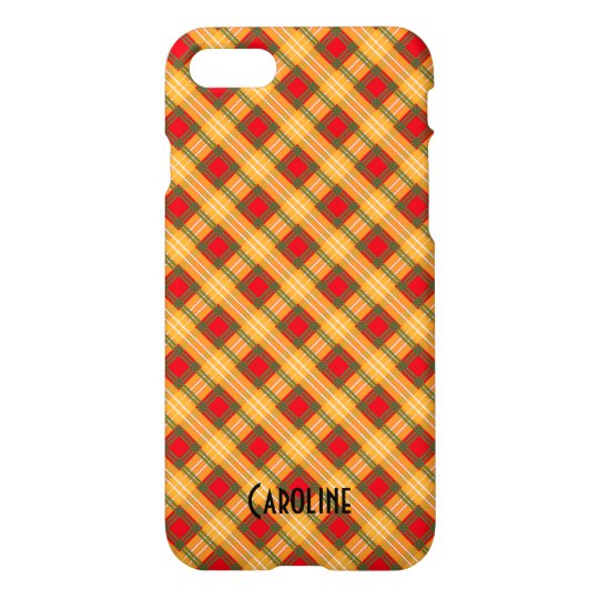Red Yellow Green Gingham Pattern Personalized Name iPhone 8/7 Case